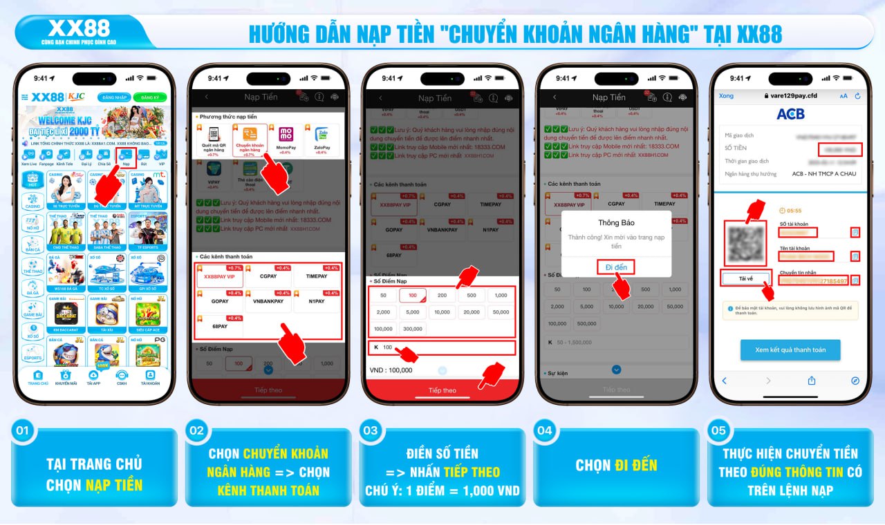 Cách nạp tiền chuyển khoản XX88